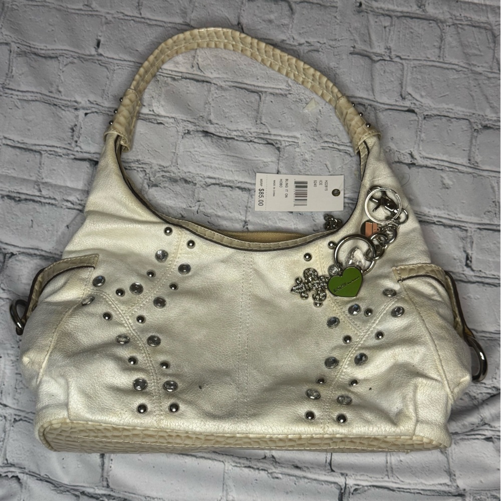 Elegant Cream and Silver Shoulder Bag with Studded Design